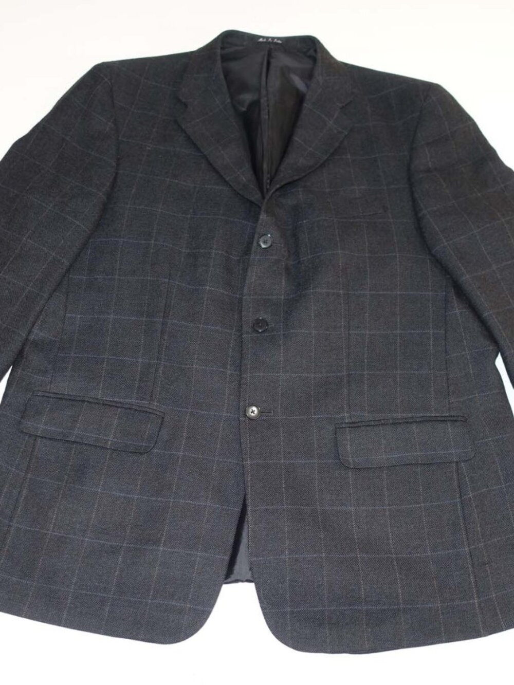 Claiborne Men's Suit Jacket Size 48 Regular Navy Blue Windowpane Wool Jacket 48R